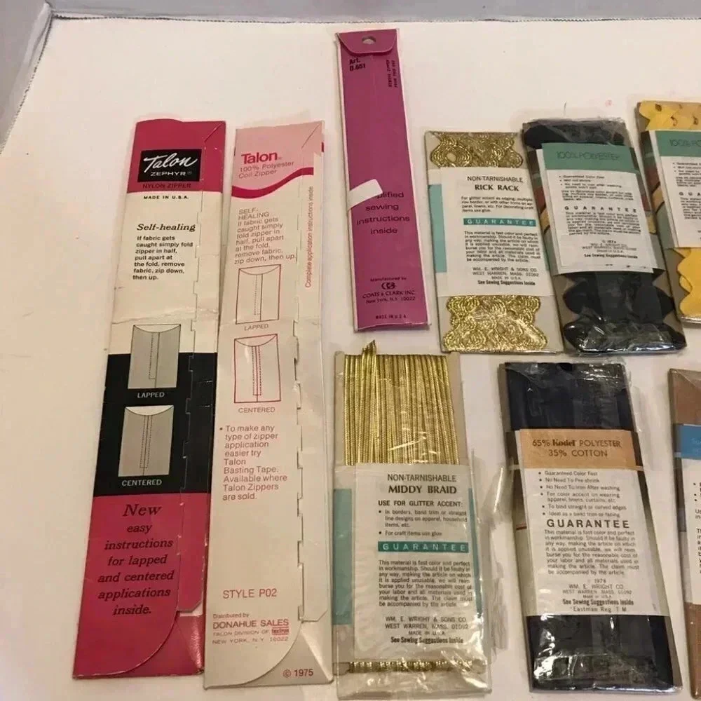 NEW Vintage Lot Ric Rick Rack Edging Zig Zag Trim Wrights Edge Tape Zippers Lot